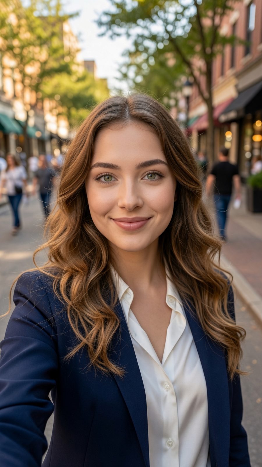 Lila Spark on a downtown sidewalk, Afterglow era